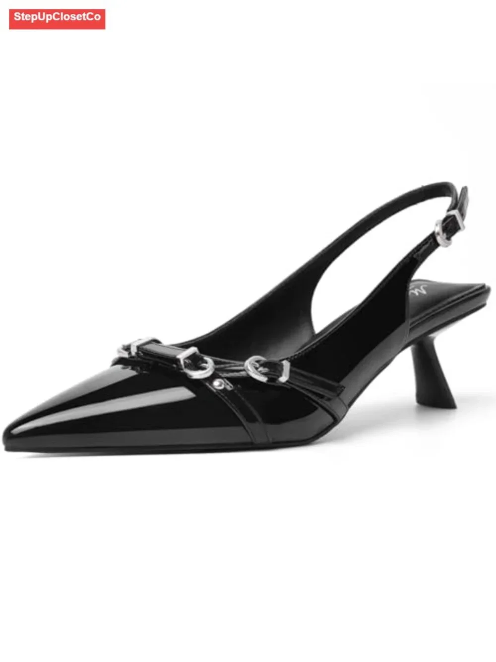 Kitten Heels Women Pointed Toe Pumps Patent Leather Slingback Low Heel Dress